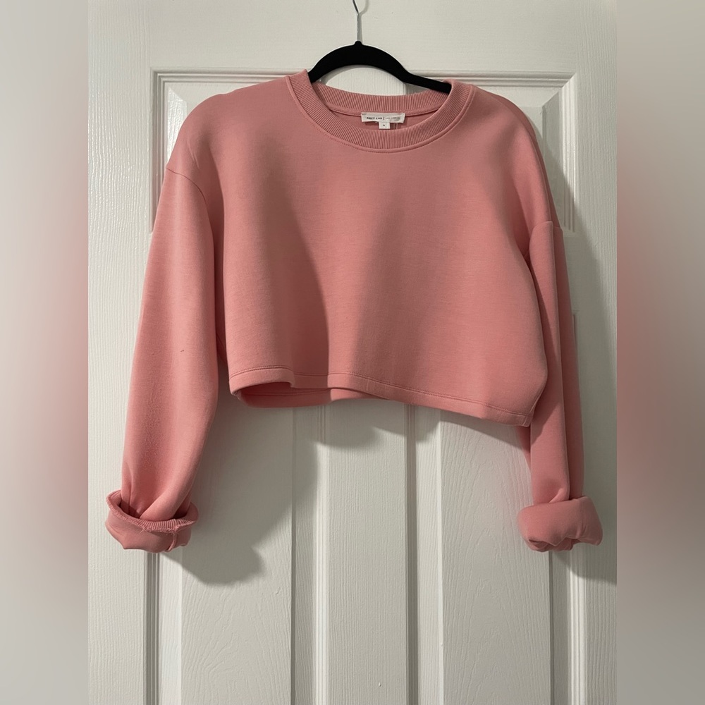 Grey Lab pink plush crop sweater